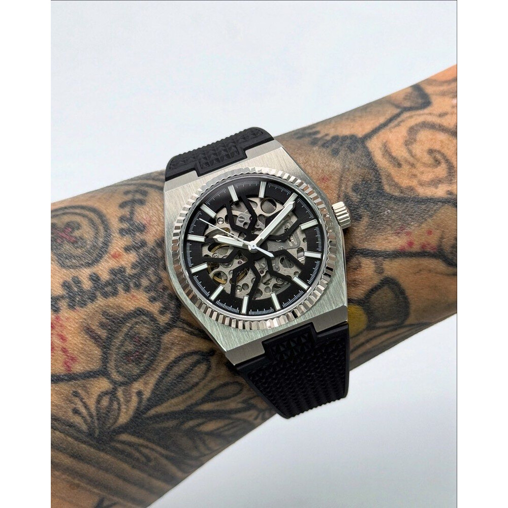 Custom Seiko Mod • Black Defy Skeleton Silver Fluted PRX • 40mm
